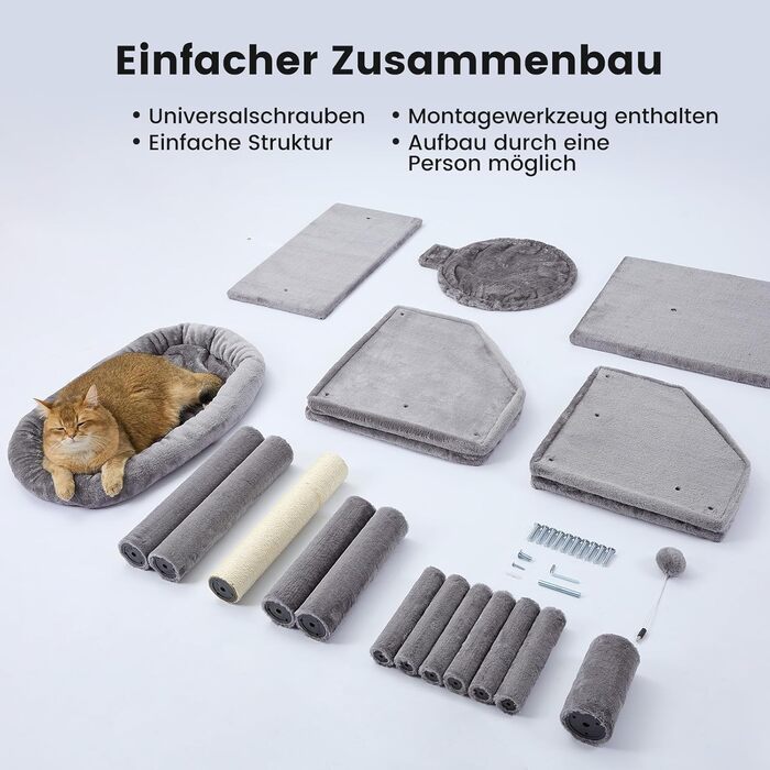 Кігтеточка-кімнатна для котів Gardner Pet Katzenbaum, 105 см, з платформою, 2 печерами, кошиком, бежева