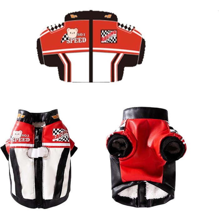 Костюм гонщика для собак FLAdorepet, тепла шкіряна куртка з льоновою кільцем, флісовий костюм для маленьких та середніх собак (Чорний, S)