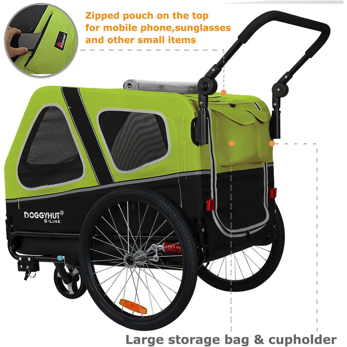 Doggyhut S-Line XL: велосипедно-колясочний візок для собак до 45 кг (зелений/чорний)