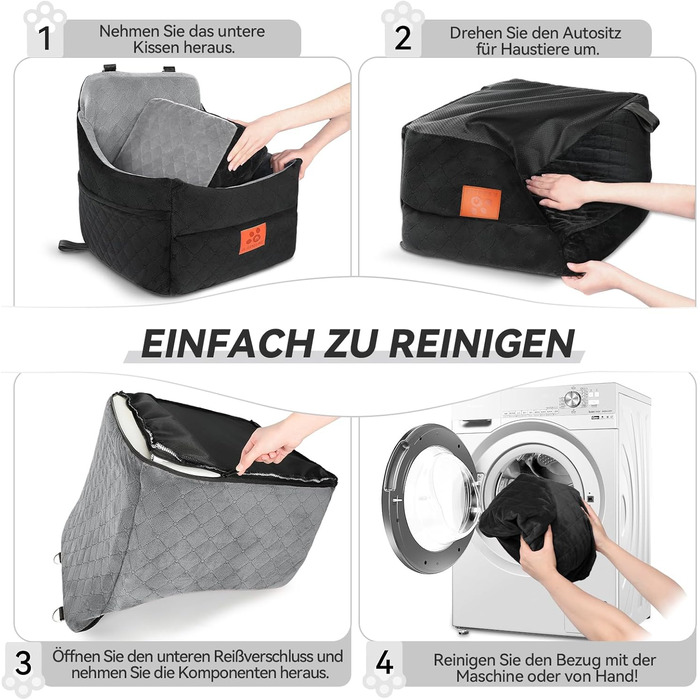 Автокрісло для собак GL GLENSLAVE для маленьких та середніх порід, з товстим шаром підкладки до 16 кг, знімний, пральний авточохол для тварин (чорний/коричневий, чорний/сірий)