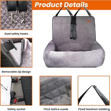 Автокрісло для собак на заднє сидіння, автосидіння для тварин, миється, для маленьких та середніх собак, переноска для собак з неслизьким покриттям та ременем безпеки, рожевий колір