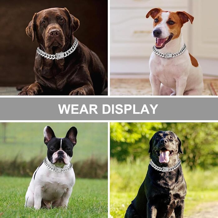 Ланцюжок для собак з кристалами Кубинський стиль, срібляний (8 дюймів)