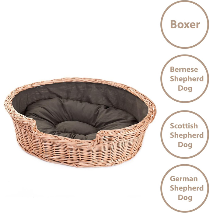 Плетений кошик для собак і котів з подушкою e-wicker24, натуральна лоза