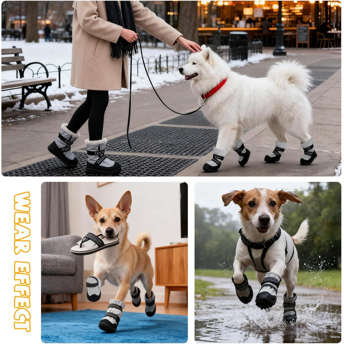 Зимові чоботи для собак BWBIKE: захист від ковзання на льоду, дощі та снігу. Чоботи з гумовою підошвою, сірі, розмір 5