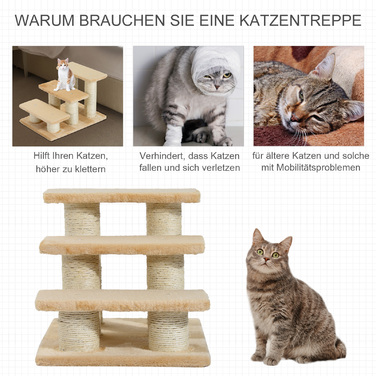 PawHut Cat сходи для старих котів з артритом, висота сходинки 11см, сходи для собак і кішок, плюшеві, кремовий колір