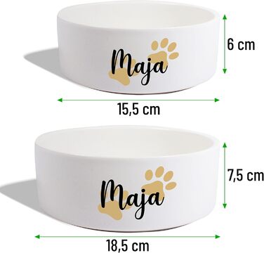 Керамічний подвійний набір мисок з іменем для собак та котів 'Дві маленькі лапки' - персоналізований набір мисок з/без підставки | Миска для собак, годівниця, миска для їжі | Годівниця (2 x 1300 мл)