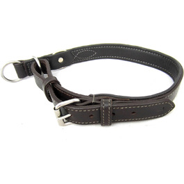 Шкіряний нашийник для собак з зупинячем, розмір M/L, темно-коричневий. Наппа, м'яка підкладка