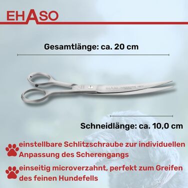 Ножиці для грумінгу собак EHASO, вигнуті, з гладким лезом, нержавіюча сталь, 20 см, матові