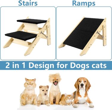 Двостороння дерев'яна пандус для собак з 2 сходинками, 58 см - пандус та сходи для маленьких та середніх собак