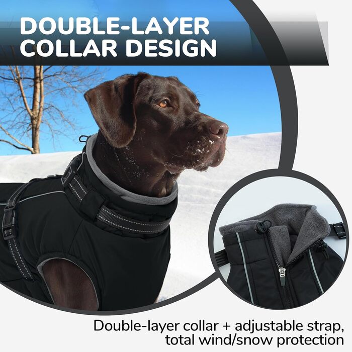 Зимовий теплий одяг для собак PUMYPOREITY: чорна куртка з інтегрованою мискою (Large)