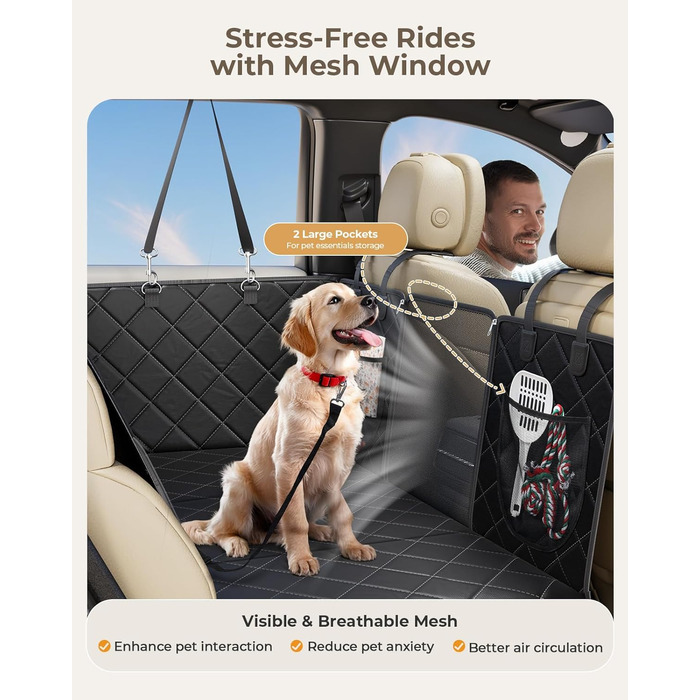 Килимок для собак у машину з жорсткою основою | Водонепроникний, антиковзний, захисний чохол на заднє сидіння авто | Килимок-матрас для собак XXL з 6 шарами та 2 фіксаторами для ременів безпеки