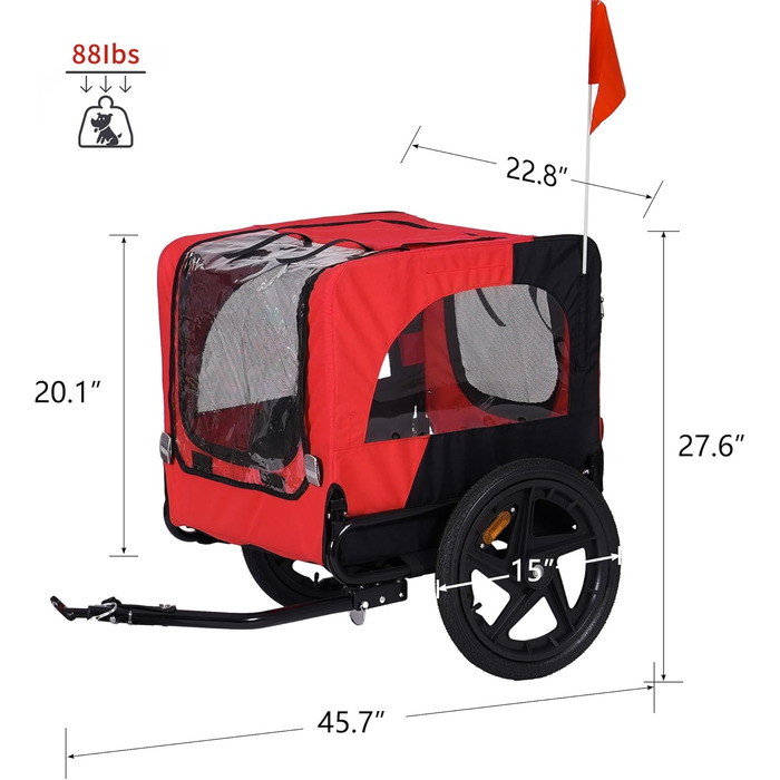 Дитяча коляска для собак DlandHome, складна, з колесами, світловідбивачами, червона, до 40 кг