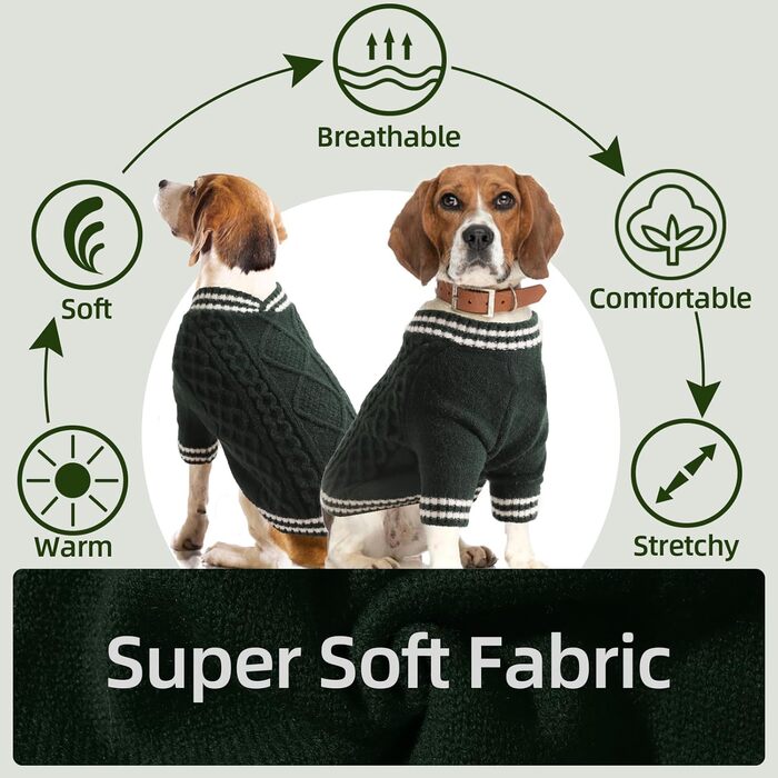 Теплий в'язаний пуловер для собак великих порід (XL, зелений) - Французький бульдог, Лабрадор, Німецька вівчарка