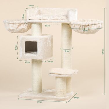 Дряпка для великих котів RHRQuality Devon Rex Plus, бежева, з товстими 15 см сизалевими стовпами