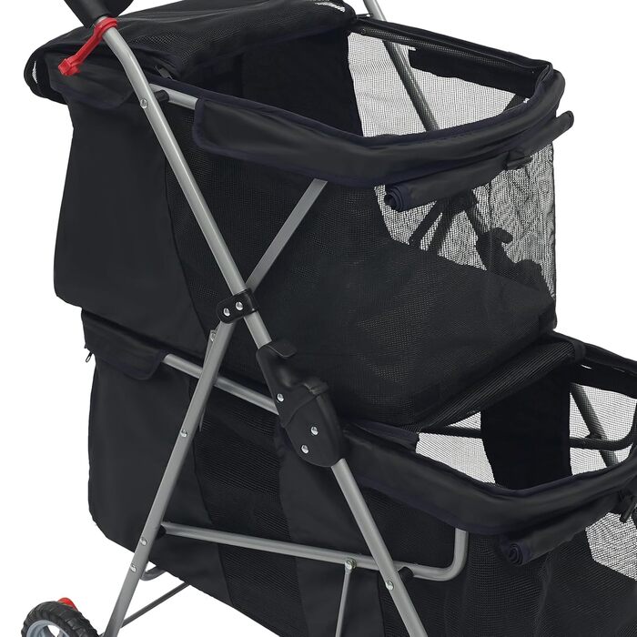 Двоярусний візок для домашніх тварин для собак та котів середніх та маленьких порід - Легкий візок-переноска для прогулянок, подорожей та відпочинку на природі, до 20 кг (Чорний)