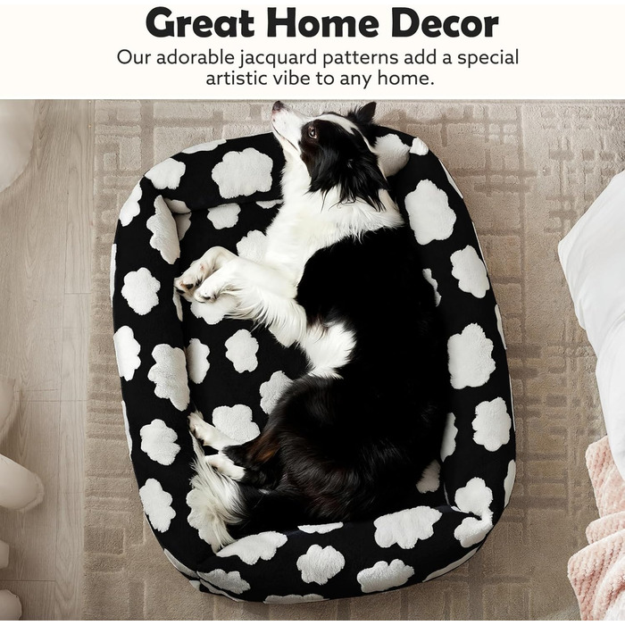 Ортопедичне ліжко для собак JOEJOY XL, прямокутне, чорне, знімний чохол на блискавці, антиковзаюча підкладка, для цуценят та великих собак (107x91x23 см)