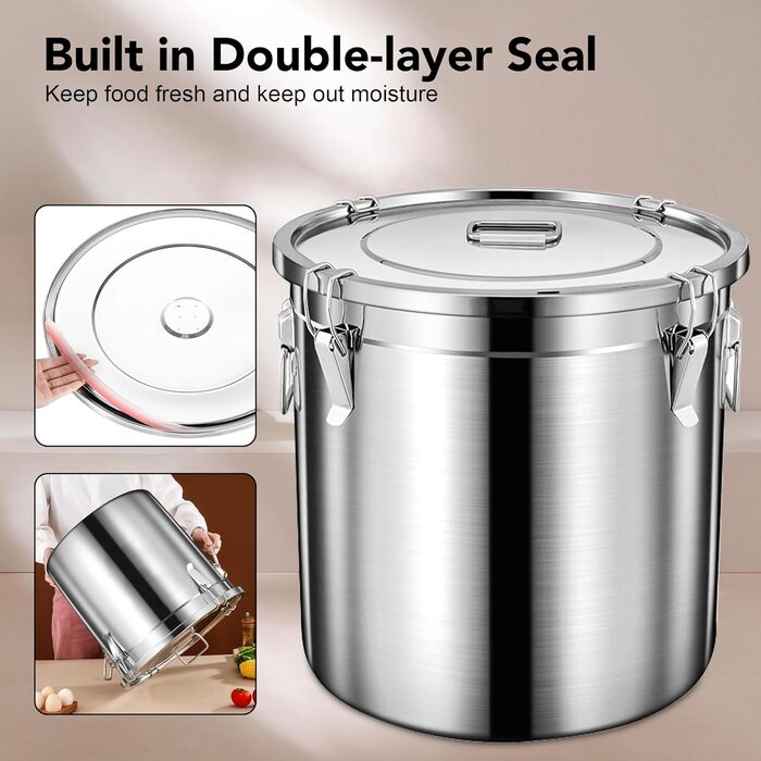 Контейнер для корму для собак та котів, 20lb/9kg, нержавіюча сталь, з міркою та 2 маленькими контейнерами