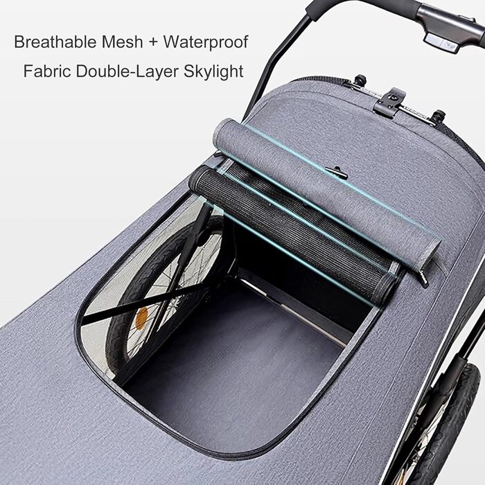 Легкий велопричіп для тварин, великий возик, складний причіп в один клік, для собак до 45 кг, великих собак та котів сірого кольору