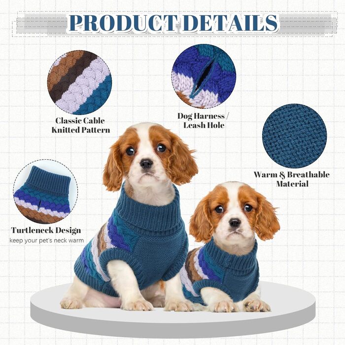 Теплий пуловер для собак Kuoser, малі та середні породи, фліс, зимовий одяг, блакитний, XS