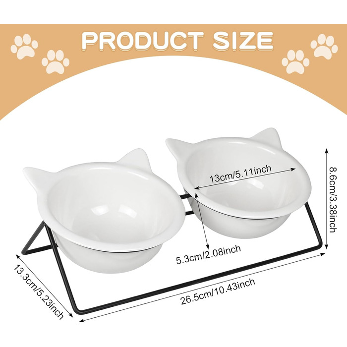 Набір з 2 керамічних мисок для котів, нахил 15°, протиковзкий, для води, вологого та сухого корму, ласощів, ідеально для котів та маленьких собак