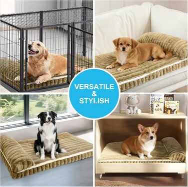 Комфортне ліжко для собак великих порід, знімний та пральний чохол, плюшеве ліжко Deluxe для клітки, неслизька підстилка для тварин, матрац для собачої будки (X-Large, Коричневий)