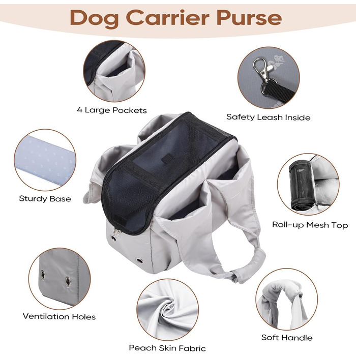 Сумка-переноска для собак, котів та цуценят – м'які боки, подорожі, 6.8 кг, сіра