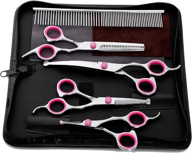 Набір професійних ножиць для грумінгу собак 9CR Edelstahl з безпечними закругленими кінцями. Комплект для догляду за шерстю собак, котів та інших тварин. Ідеально для вирівнювання, проріджування та стрижки.