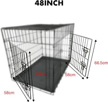 Клітка для собак металева 121×60×43 см, складана, 2 двері, транспортна переноска з піддоном для авто, XX-Large