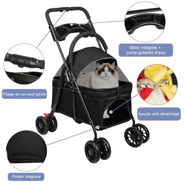 Дитяча коляска для собак та котів Homewell, складана, до 20 кг, з сумкою та підсклянником (Чорний)