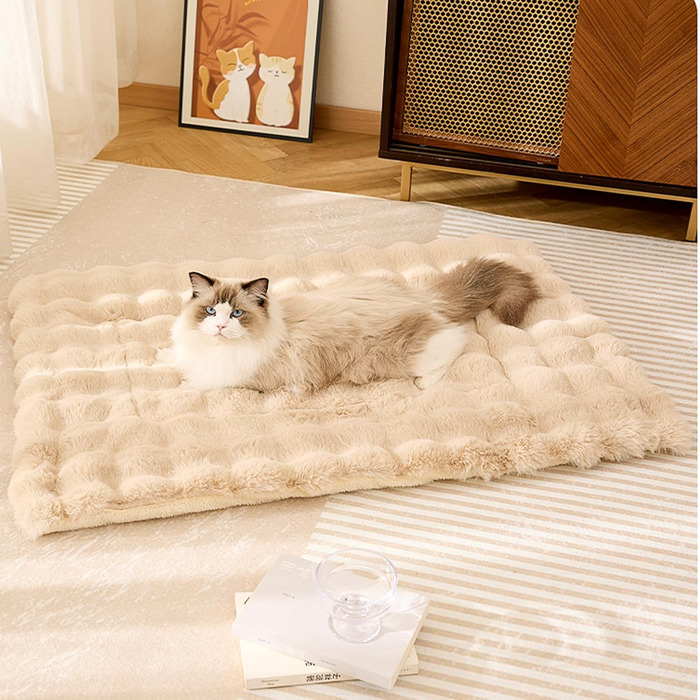 М'яка та пухнаста підстилка для собак з антиковзною основою, 70 x 100 см, бежева