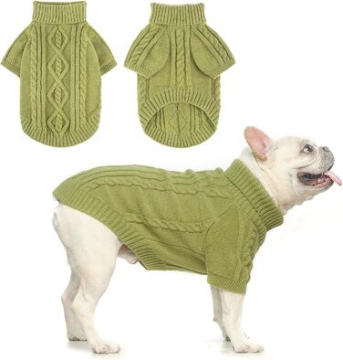 BEAUTYZOO Пуловер для собак - теплий в'язаний, з коміром-стійкою, для дрібних та середніх собак, цуценят, весни, осені, зими, зелений, S/M