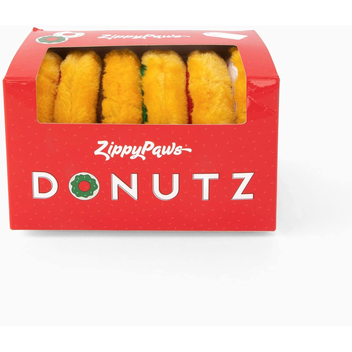 ZippyPaws Плюшеві іграшки для собак Holiday Mini Donutz, набір 6 шт, з пищалками, для малих і середніх порід, святковий подарунок