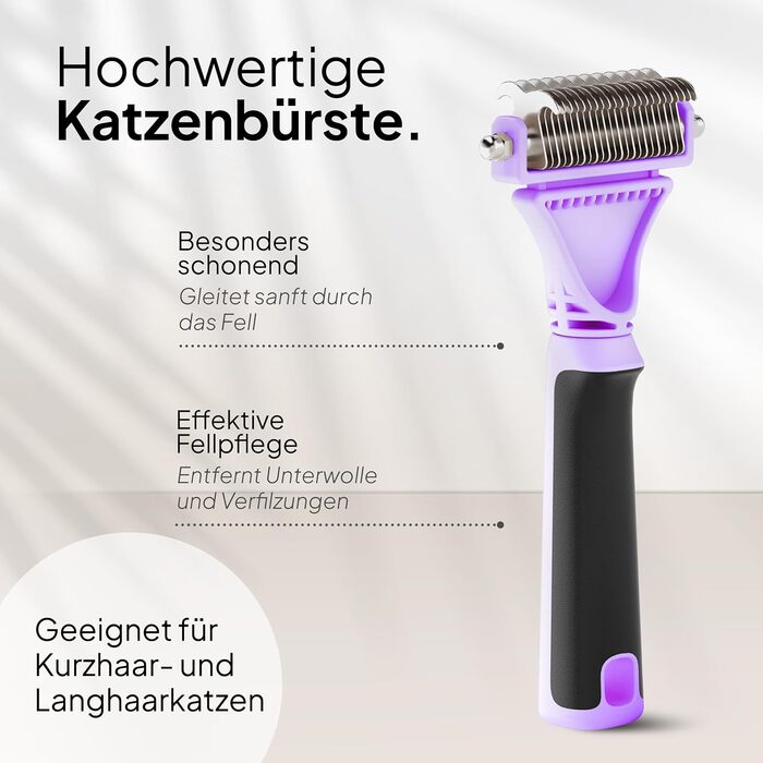 Щітка для котів Pretty Paw® для видалення шерсті, масажна підшерсткова щітка, для довгошерстих та короткошерстих котів, проти ковтунів, лаванда, нова!