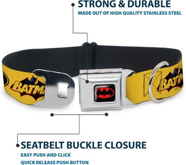 Buckle-Down нашийник для собак з Бетменом, чорний/жовтий, міцний
