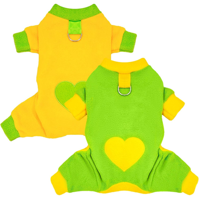 Піжама для собак маленьких порід, фліс, теплий пуловер, комплект 2 шт., X-Small (довжина спини до 22 см), зелений