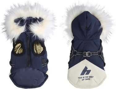 Водонепроникний жилет для собак з капюшоном, теплий жилет з шлейкою для собак, зима, теплий та м'який, розміри S-3X (S, блакитний)