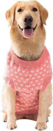 Теплий зимовий светр для домашніх тварин з сердечками для собак та котів середніх та маленьких порід – милий та затишний одяг для холодної погоди, рожевий, розмір S