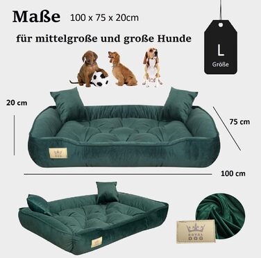 Крісло-ліжко для собак великих порід KING DOG, 100 x 75 см, зелене, з велюру, ортопедичне, легко миється, силіконова наповнювач
