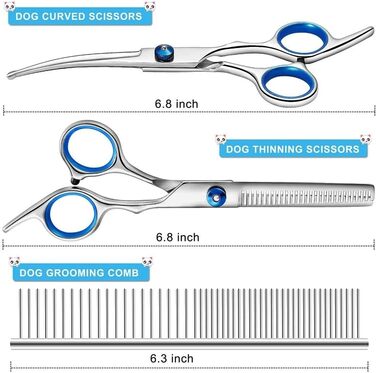 Набір професійних ножиць для собак, ножиці з округлим ножем та захисним наконечником, ножиці для стрижки шерсті з нержавіючої сталі, ножиці для фінішної обробки, вигнуті ножиці, для собак, котів, домашніх тварин