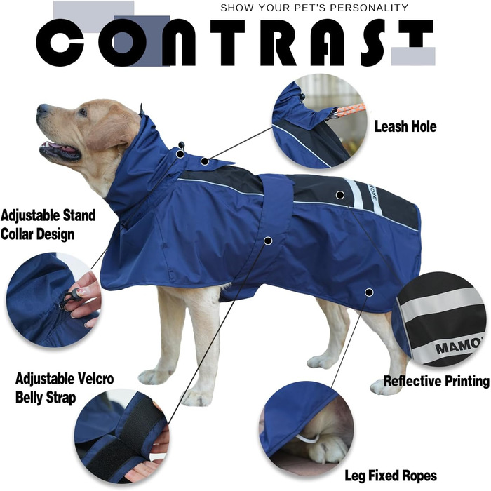 Водонепроникний дощовик для собак, регульований, дихаючий, з отвором для шлейки, жовтого та білого кольору (XXXL) та темно-синього та чорного (XL)