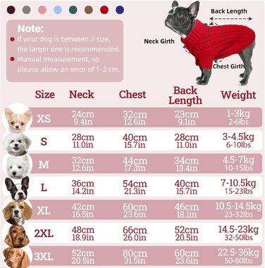 Теплий святковий светр для собак - червоний, з отвором для повідка, для чихуахуа, рейнхаунд та котів (S, груди 40 см, спина 28 см)