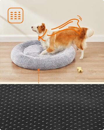 Кругле ліжко для собак та котів Feandrea Ombré Grey, 100 см, знімний м'який наповнювач, довгий плюш, 100 x 100 x 20 см