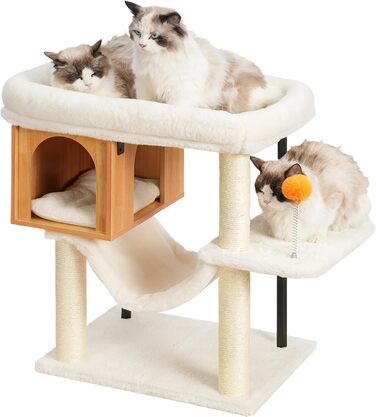 Котячий будиночок з дряпалкою Heybly HCT017WB з великою плюшевою платформою 54 x 40 см та висотою 57.5 см, сталеві труби, стійка основа для великих котів