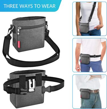 Футляр для ласощів для собак з магнітною застібкою, сумка для тренування собак з знімною внутрішньою кишенькою, багатофункціональний контейнер для ласощів для собак зі спонжером для екскрементів, сірий світло-сірий