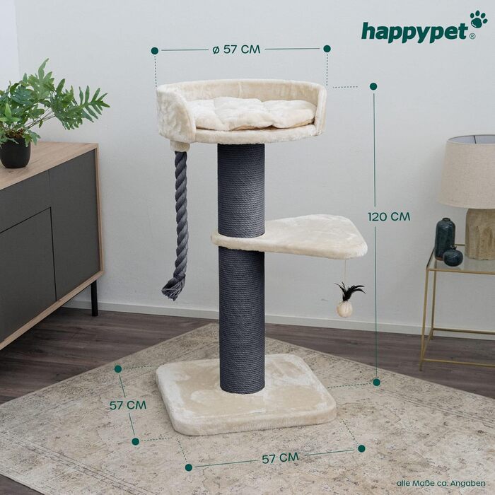 Дряпка для великих котів HAPPYPET Felix, 120 см, преміум-сизаль, стовпи 18 см, стійка для Мейн-кунів