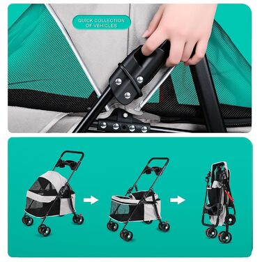 Дитяча коляска для собак та котів з тримачем для напоїв, складана, для маленьких та середніх порід, з дихаючою сіткою