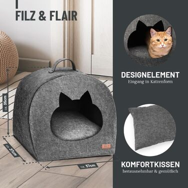 М'яке ліжко для котів ReaVET - зручне гніздище з подушкою | Місце для сну кота з подушками | Дуже м'яке та пухнасте | Ліжко для домашніх тварин з повсті для котів (Шнур-Оазис)