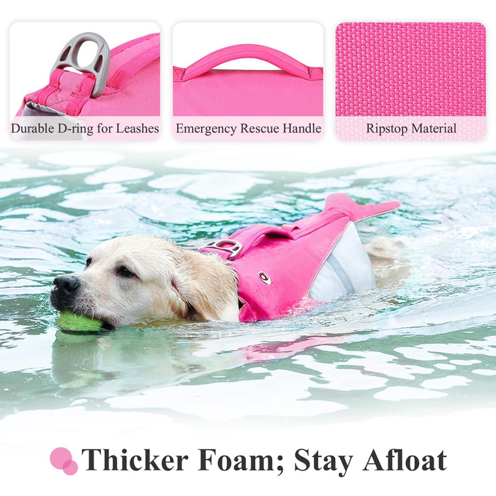 Жилет для плавання собаки VIVAGLORY, рожевий, S (48-58 см)