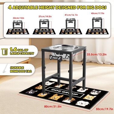 Підставка для годівниці для собак ADENGL з нержавіючою мискою, об'ємом 2.9 л, з антипроливною матю