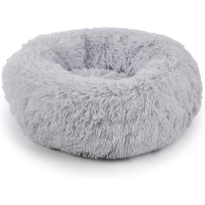 Кругле ліжко для собак Loir Fluffy, 70 см, сірий, м'яке плюшеве, для глибокого сну, легко миється